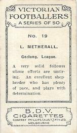 1933 Godfrey Phillips Victorian Footballers (A Series of 50) #19 Len Metherell Back